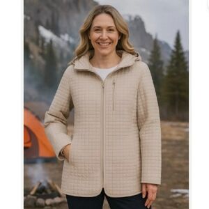 Lands' End Quilted Hooded Jacket in Light Beige